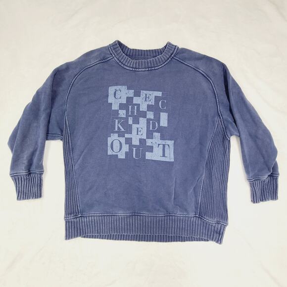 aerie Tops - Aerie Distressed Sweatshirt XS Blue Faded Graphic Crewneck Pullover Casual